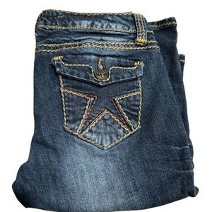 Stylish Blue Jean Capris with Embroidered Pocket